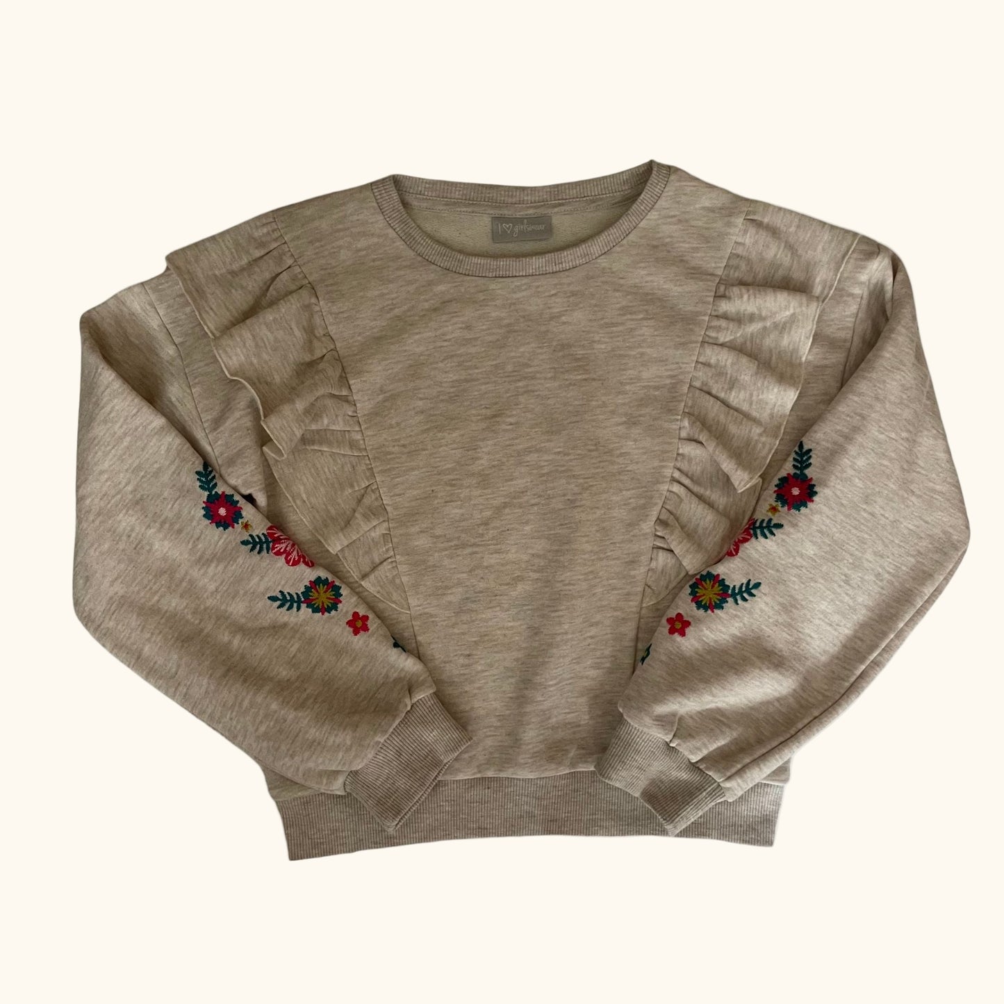 Beiges Sweatshirt mit Stickerei für Mädchen – Gr. 140