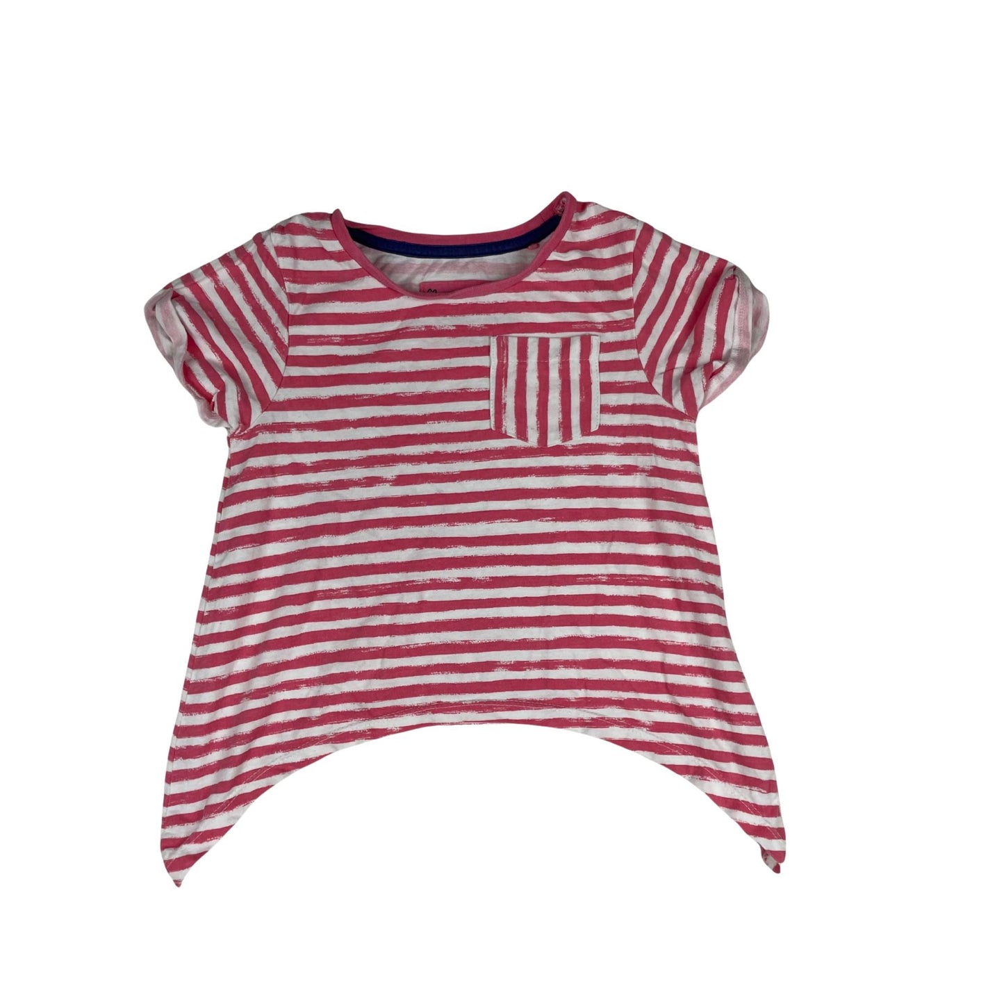 Gestreiftes Mädchen-T-Shirt in Rosa und Weiß mit Brusttasche