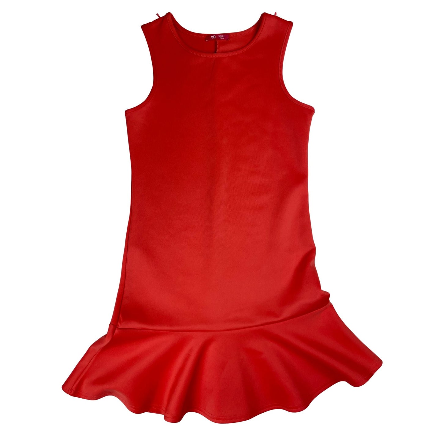 Rotes ärmelloses Mädchenkleid mit Rüschensaum