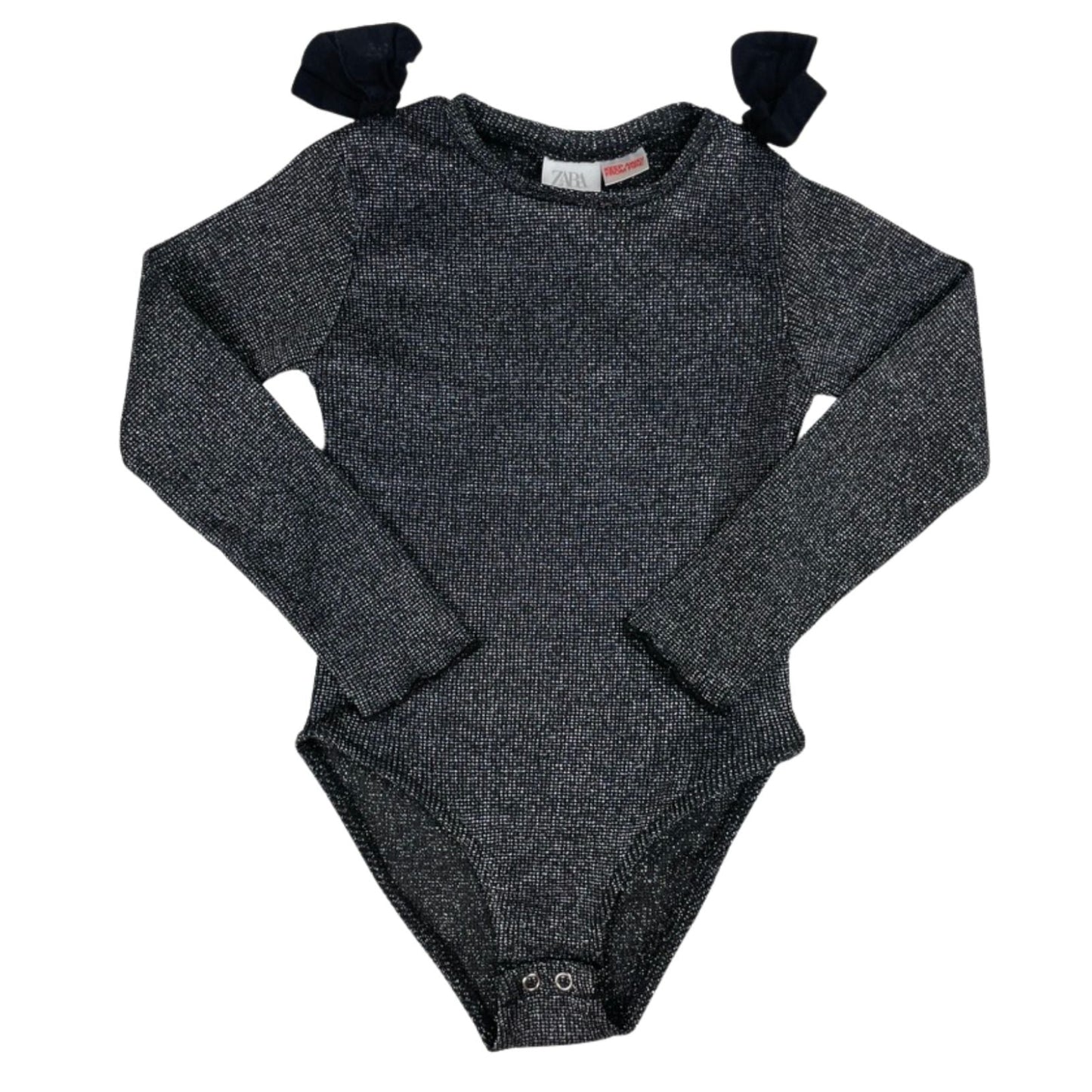 Glimmernder Langarmbody mit Schleifen und Knopfleiste