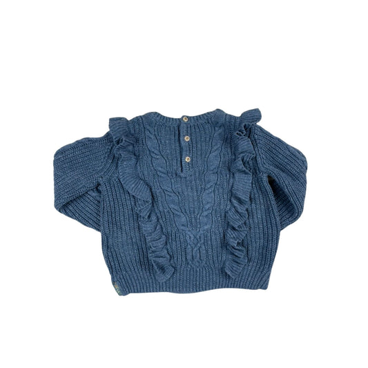 Blauer Mädchenpullover mit Rüschen
