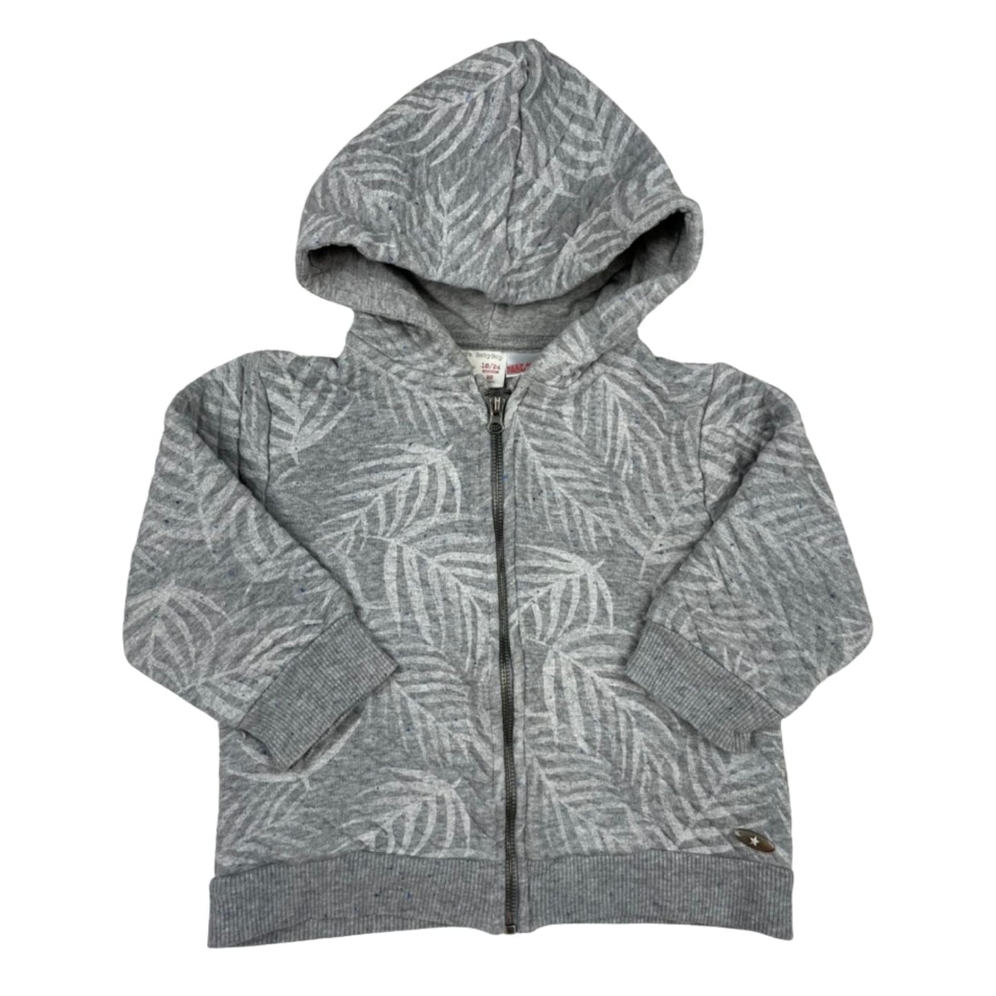 Graue Kapuzen-Sweatjacke mit Blattmuster