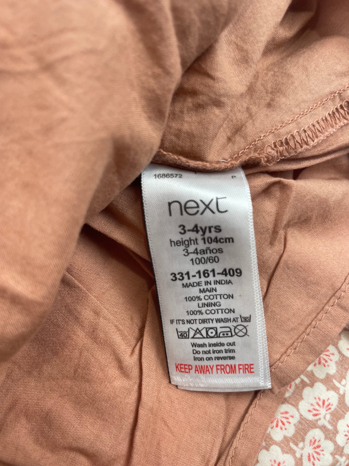 Rosa Baumwollkleid mit Blumenmuster und weißen Spitzendetails am Kragen, Größe 3-4 Jahre – label