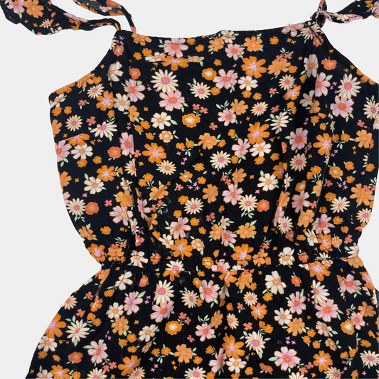 Schwarzes Viskose-Kleid mit Blumenmuster für Mädchen Größe 140 – detail