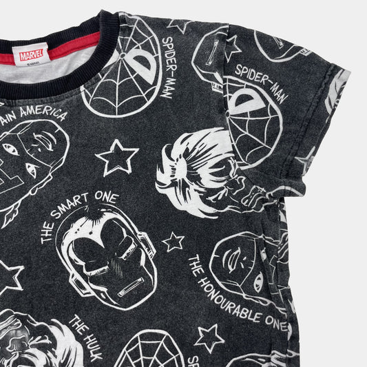 Graues Marvel T-Shirt mit Comicmotiven für Kinder, Größe 9 Jahre – detail
