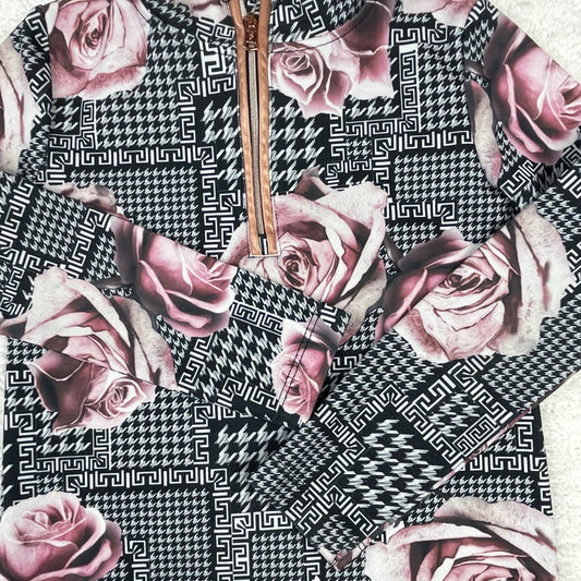 Firetrap Mädchenkleid mit Rosenprint in Schwarz-Weiß, Langarm und Frontreißverschluss – sleeve