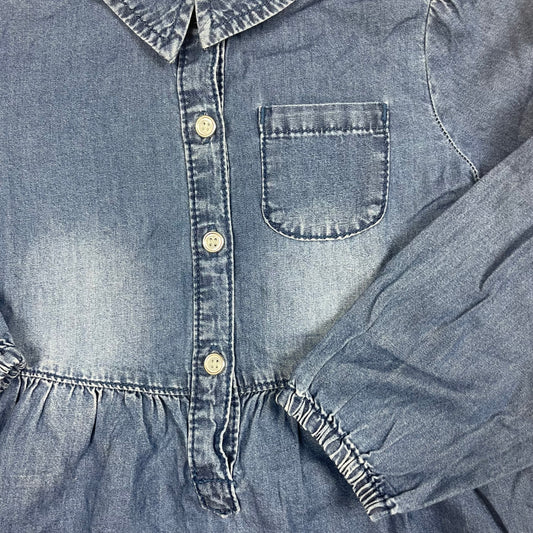 Blaues Denim-Kleid für Mädchen, langarm, Nutmeg – detail