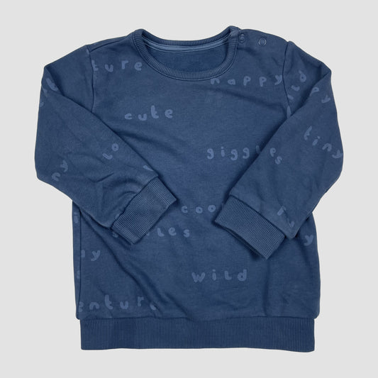 Dunkelblaues George Sweat-Set mit Wortprint, Sweatshirt und Jogginghose, Größe 12–18 Monate – detail