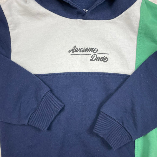 Kinder-Jogginganzug mit Kapuzenpullover und Jogginghose in Blau/Grün/Weiß, Größe 3–4 Jahre, Colorblocking und Stickerei