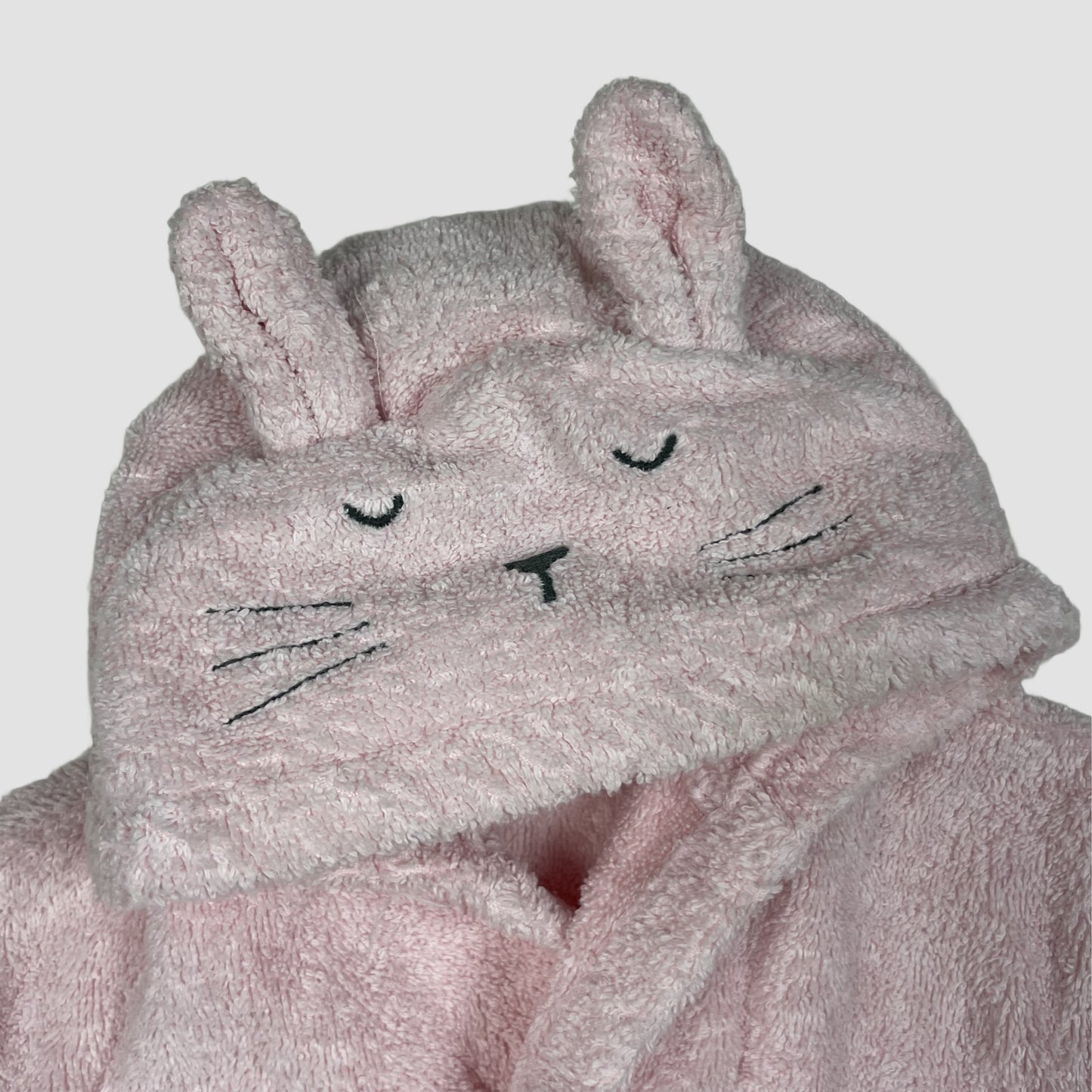 Rosa Baby-Bademantel aus Frottee mit Kapuze und Tiergesicht, 0–3 Monate – detail