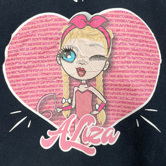 Schwarzer Kinder-Hoodie mit Herz-Print und Kapuze, Größe 7–8 Jahre – logo