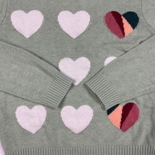 Grüner Kinderpullover mit Herzmuster von s.Oliver, Größe 104/110 – detail