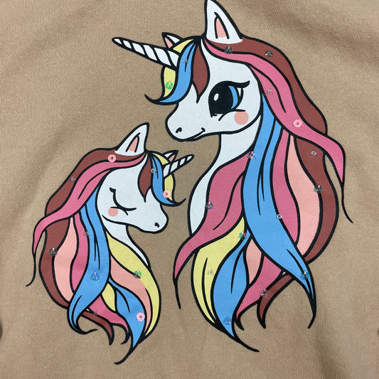 Beiger Kinder-Hoodie mit Einhorn-Print, Größe 98/104 – detail