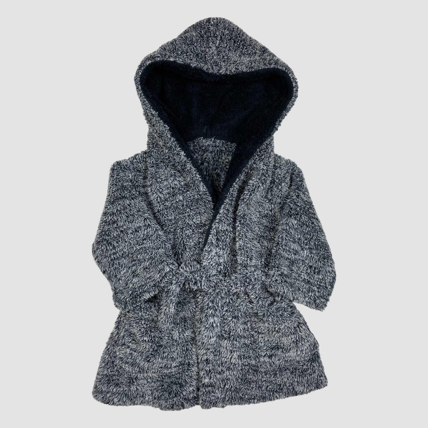 Grauer Kinder-Fleece-Bademantel mit Kapuze und Bindegürtel von Nutmeg, Größe 11–12 Jahre