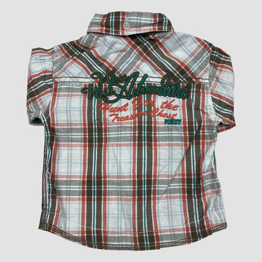 Kariertes Baby-Hemd in Braun, Rot und Weiß aus Baumwolle, langarm, zwei Brusttaschen back