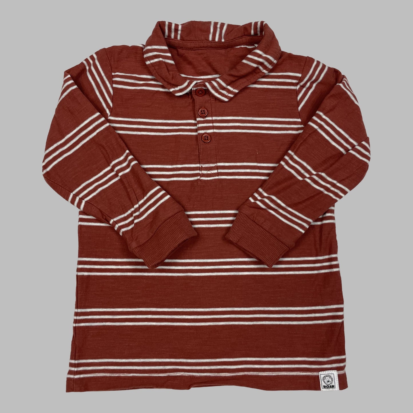 Rostrot gestreiftes Langarmshirt mit Kragen, 4–5 Jahre – front