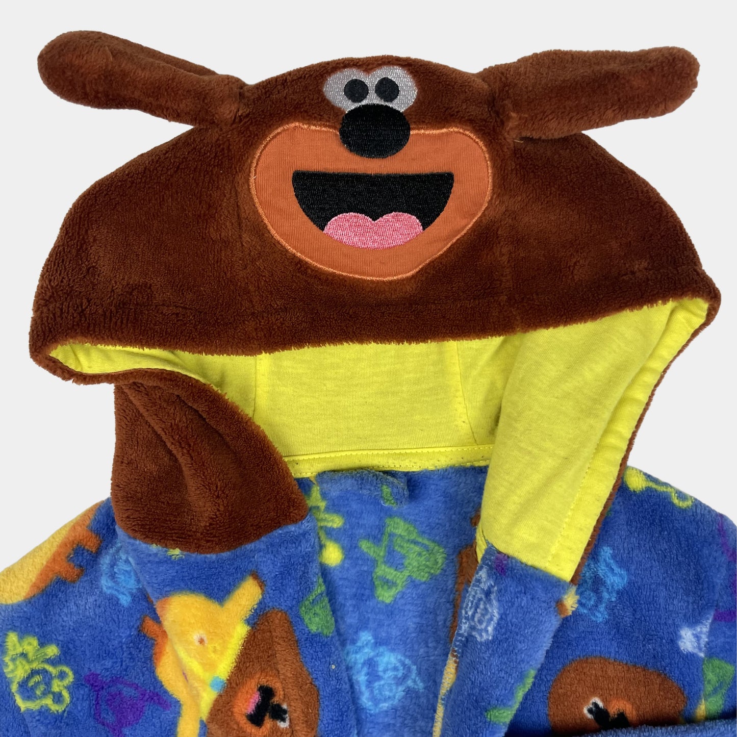 Blauer Kinder-Fleece-Bademantel mit Kapuze und Hey-Duggee-Motiv, Größe 3–4 Jahre – detail