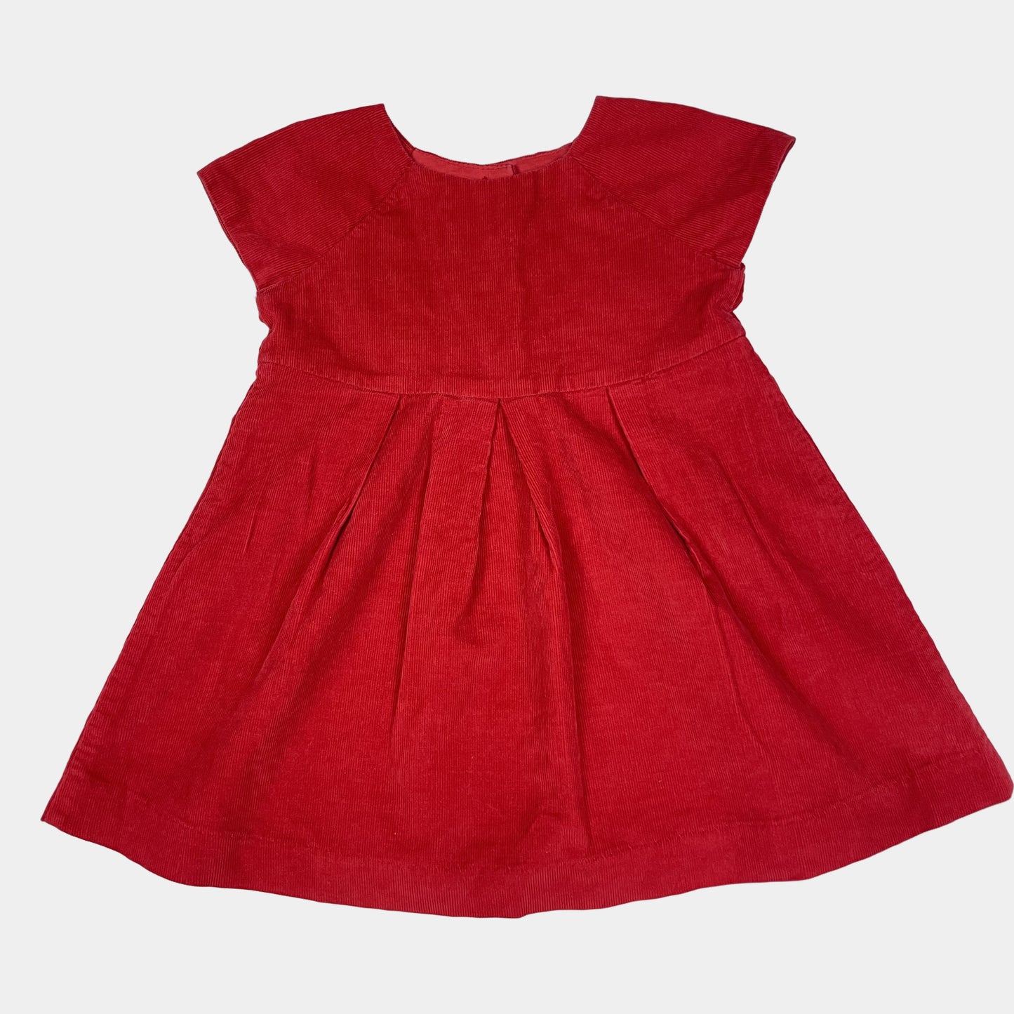 Rotes Kleid aus Baumwolle, kurzärmelig, Knopfleiste hinten, Größe 12–18 Monate – front