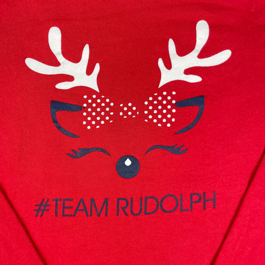 Rotes Langarmshirt mit Rentier-Print #TEAM RUDOLPH von Lily & Dan, Größe 7–8 Jahre – detail