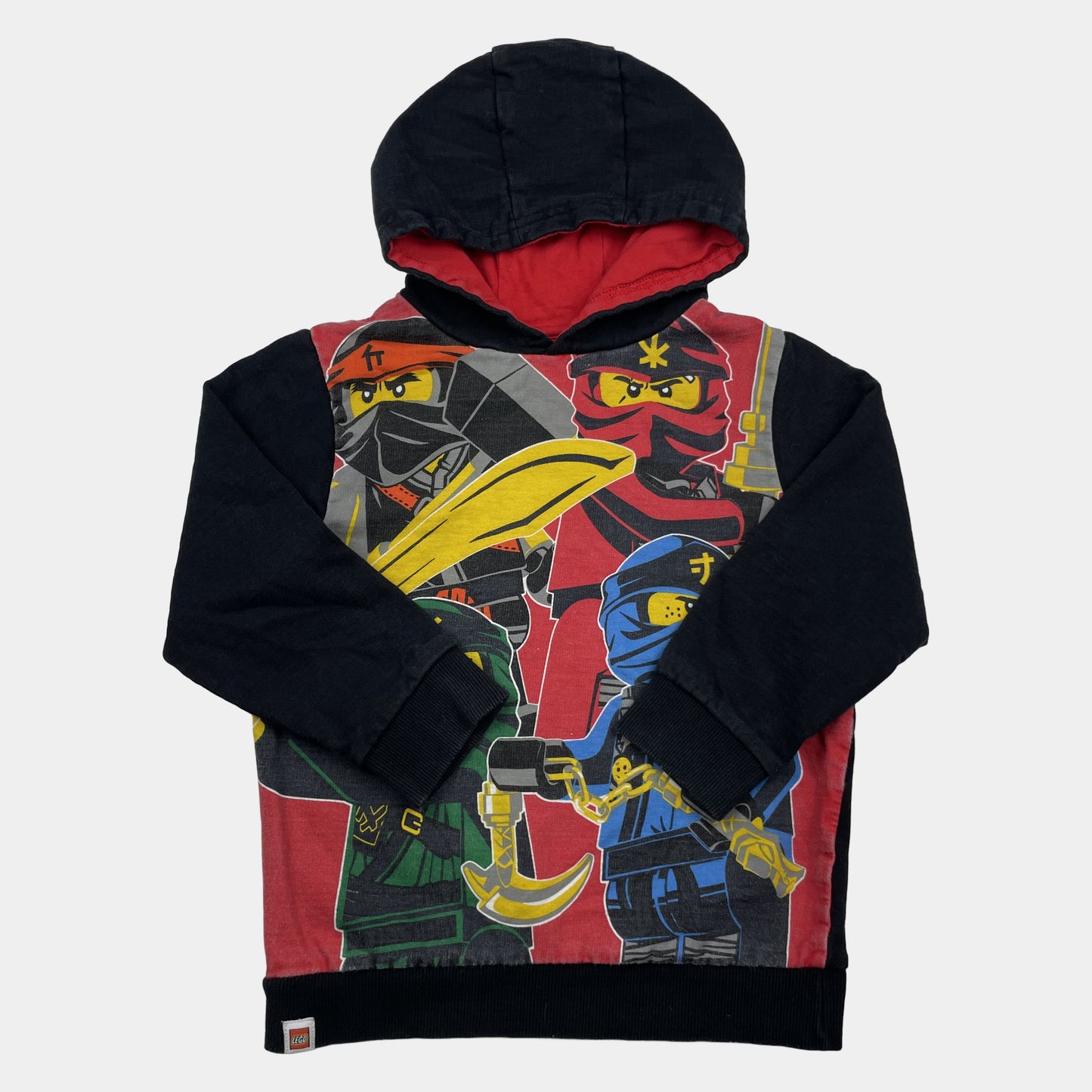 Kapuzenpullover mit Ninjago-Print, schwarz mit roten Akzenten, Größe 110/116