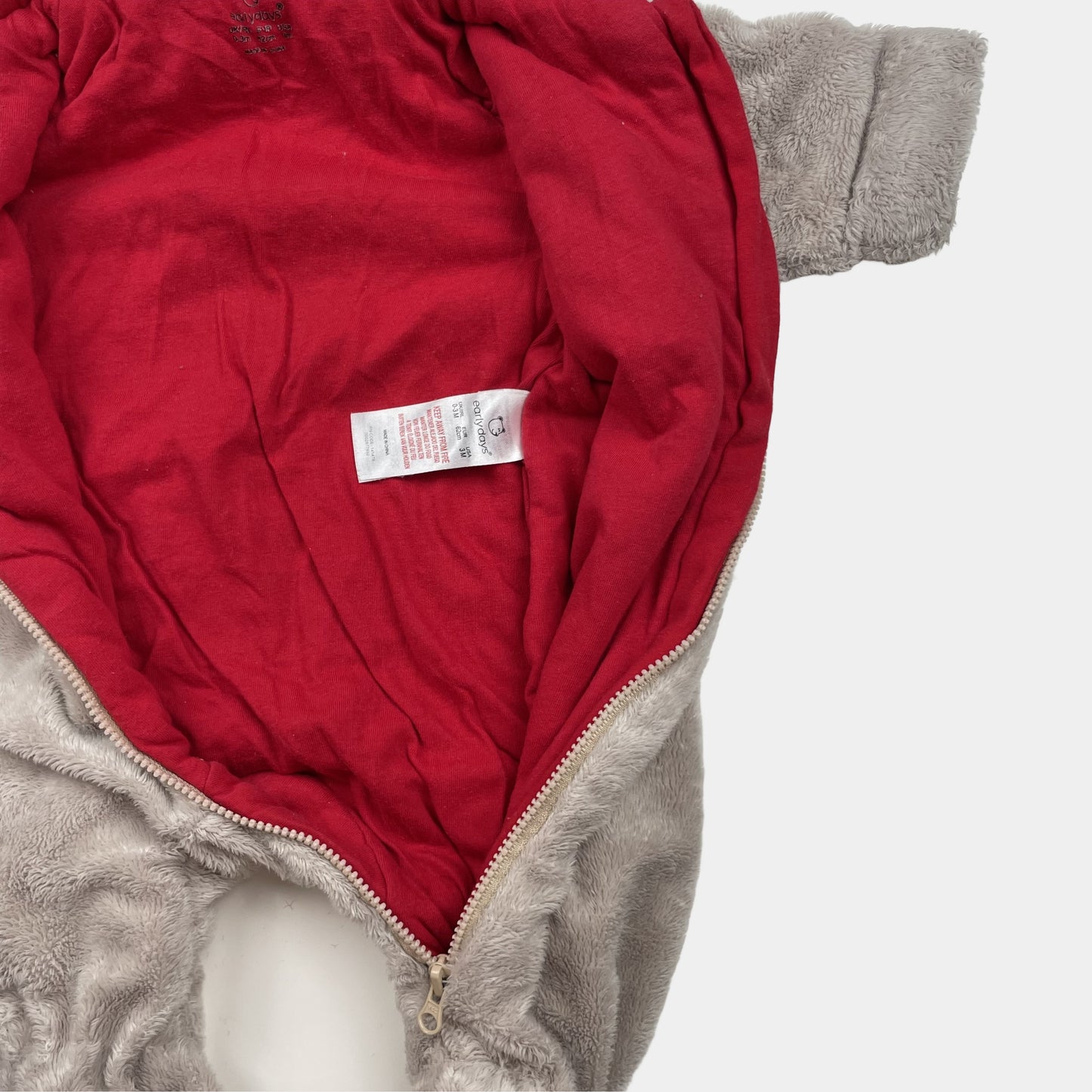 Grauer Rentier-Fleece-Overall mit Kapuze für Babys, Größe 0–3 Monate von early days – inside