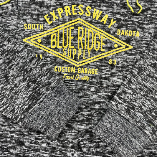 Dunkelgrauer melierter Kinder-Hoodie mit Kapuze, gelbem Frontprint und seitlichen Reißverschlüssen – logo