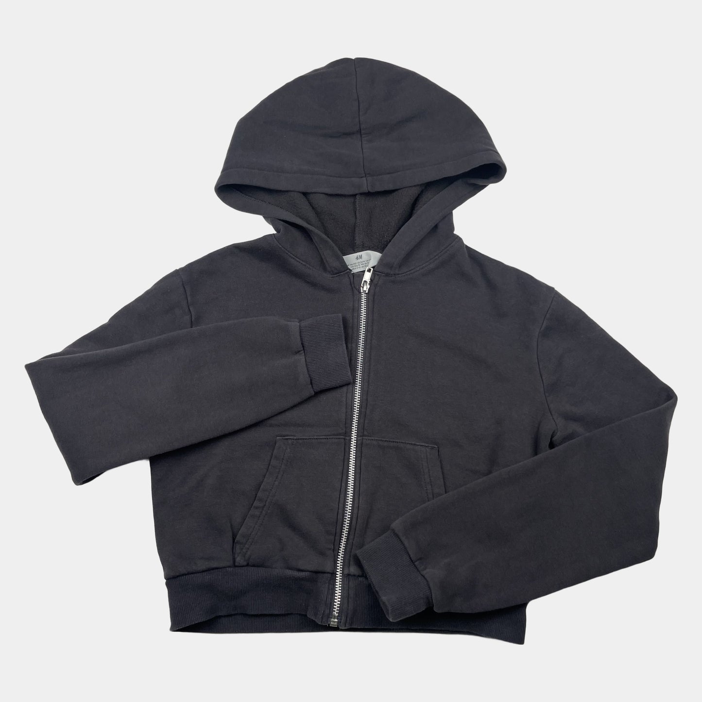 Dunkelgraue Kinder-Sweatjacke mit Kapuze und Reißverschluss, Größe 146/152 – front