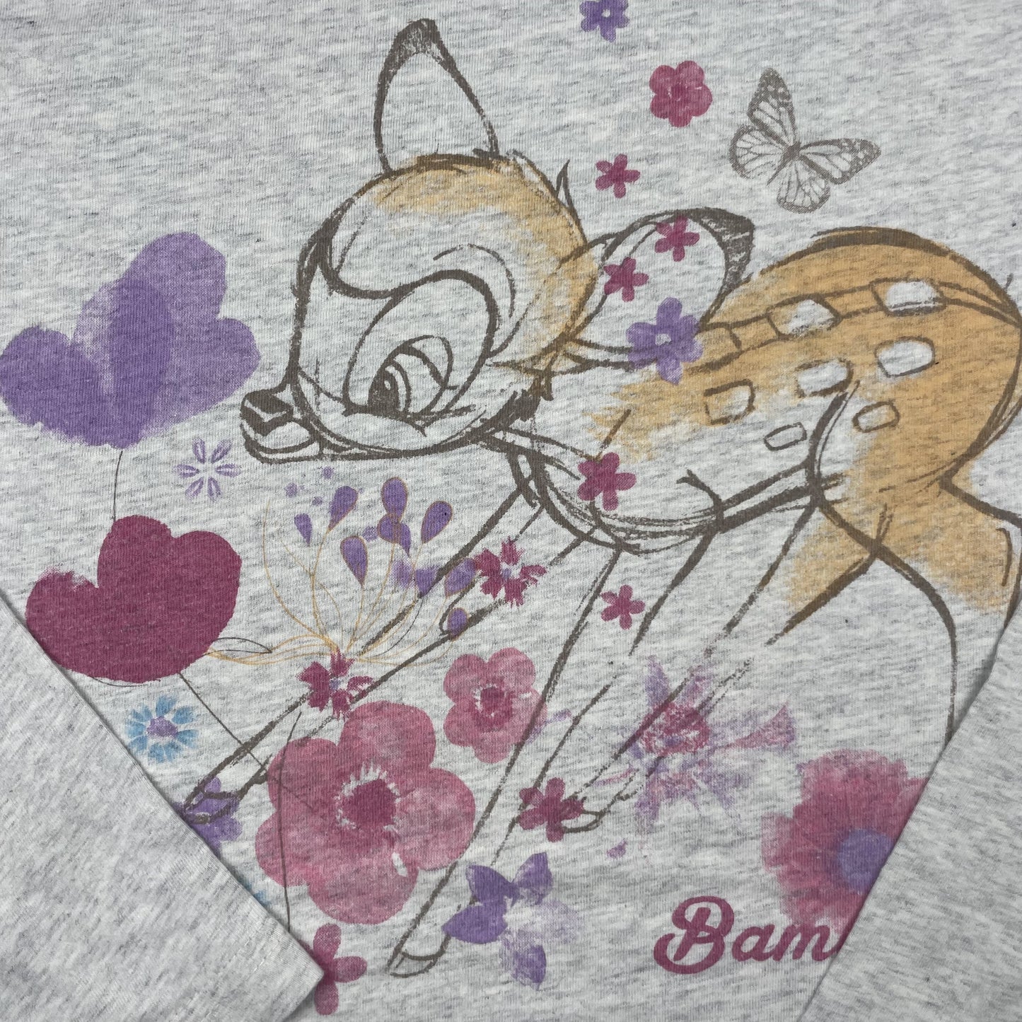 Graues Baumwoll-Langarmshirt mit Bambi-Print, Größe 158/164 – detail