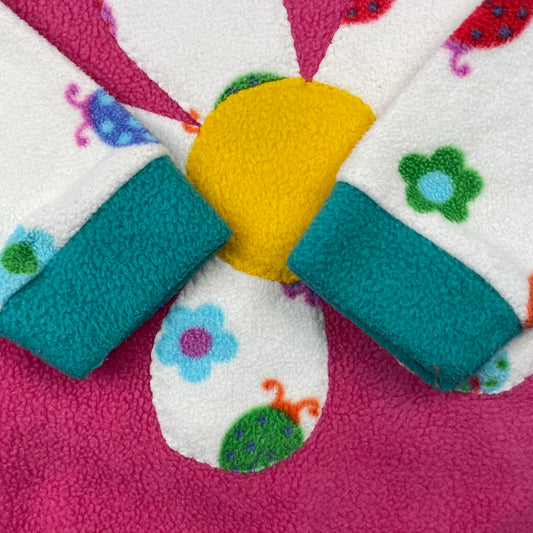 Rosa Fleece-Kapuzenpullover mit Blume und Marienkäfer-Muster, Größe 18–24 Monate – detail