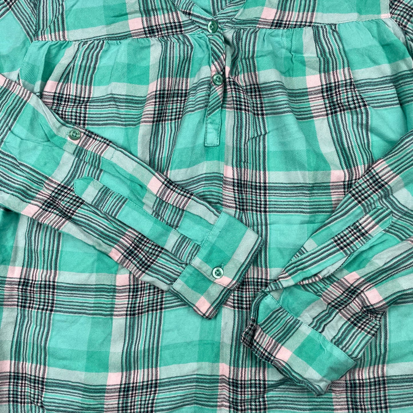 Türkise karierte Bluse, Größe 146/152 – detail
