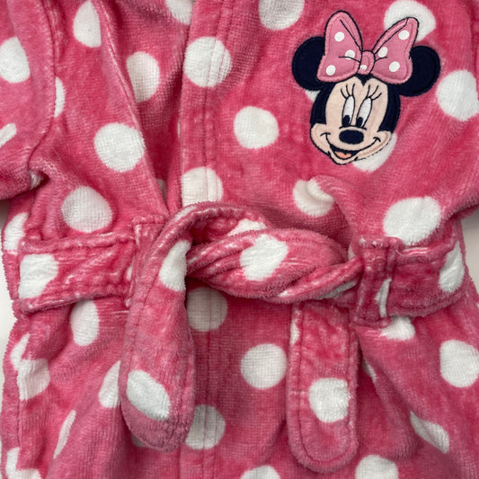 Rosa gepunkteter Baby-Bademantel mit Minnie Maus und Kapuze mit Ohren, Größe 6–9 Monate – inside