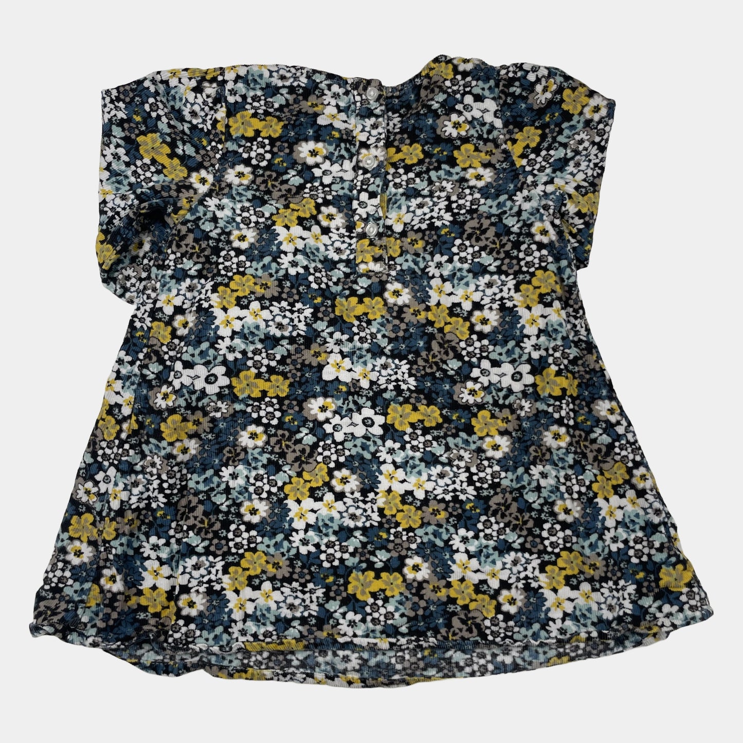 Mehrfarbiges Baumwollcord-Kleid mit Blumenmuster und langen Ärmeln, Größe 86–92, von Tu – back