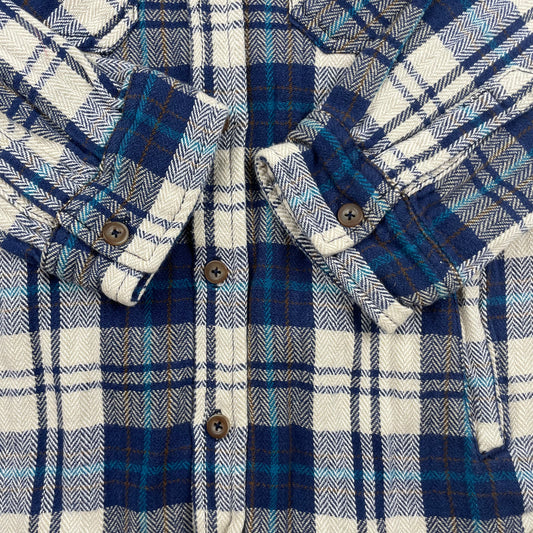 Kariertes blau-weißes Hemd mit grauer Kapuze für Kinder – detail