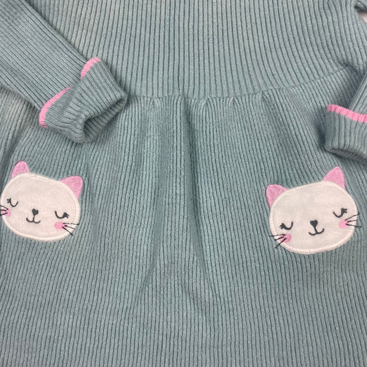 Türkises Kleid mit Katzen-Applikationen und rosa Details
