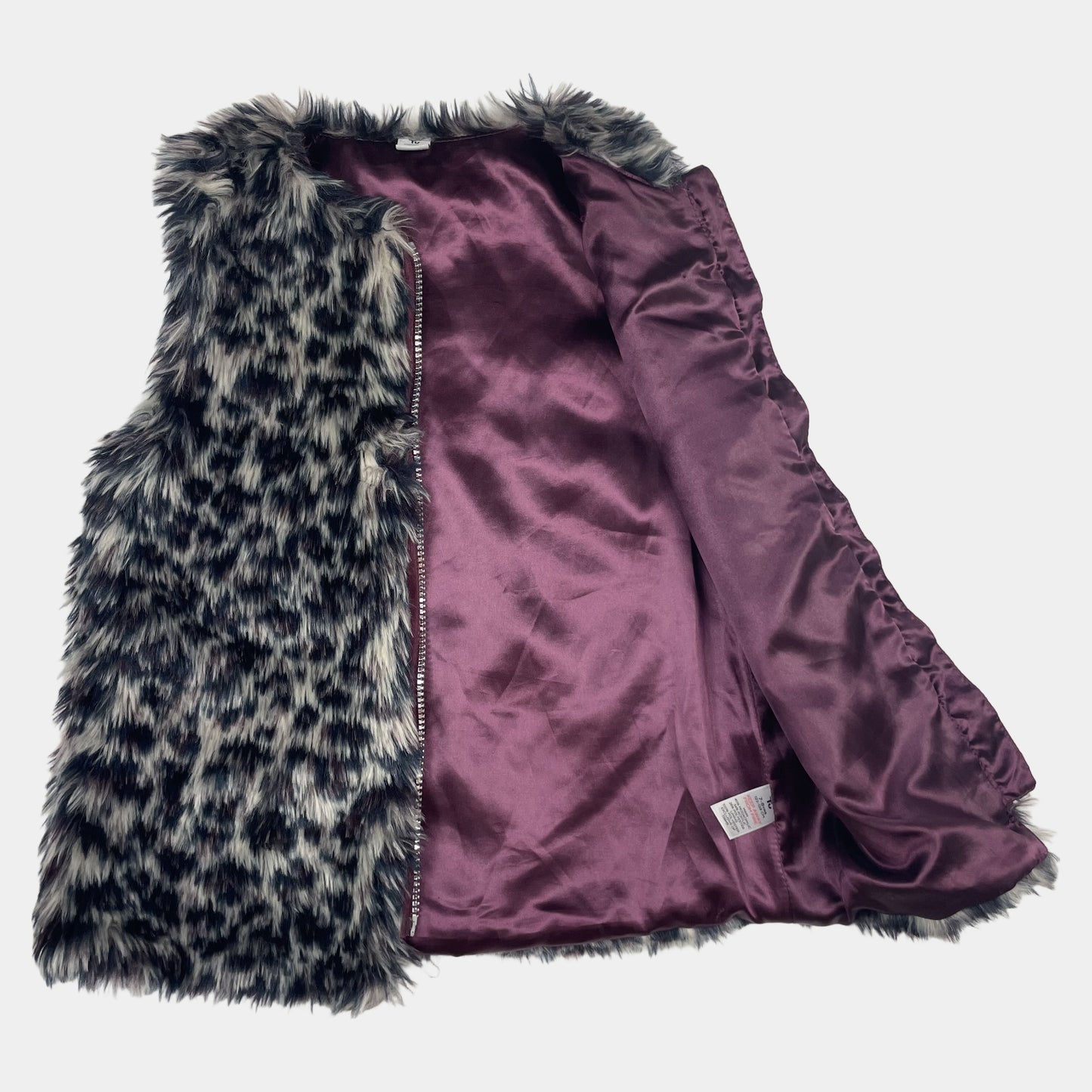 Kunstfellweste mit Leopardenmuster und Reißverschluss, Größe 7-8 Jahre – inside