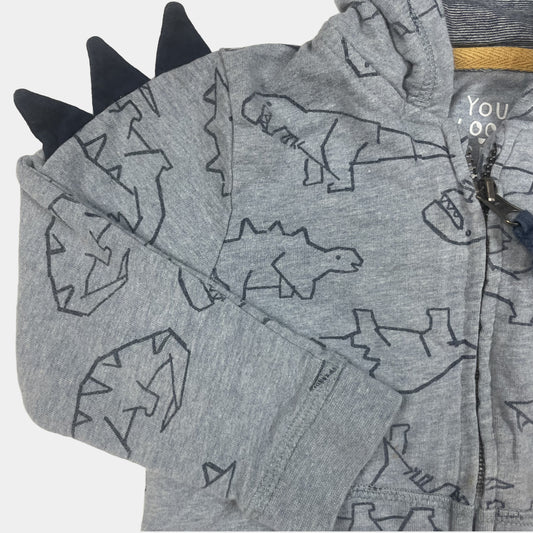 Graue Baumwoll-Jacke mit Dino-Design und Kapuze mit Zacken – logo