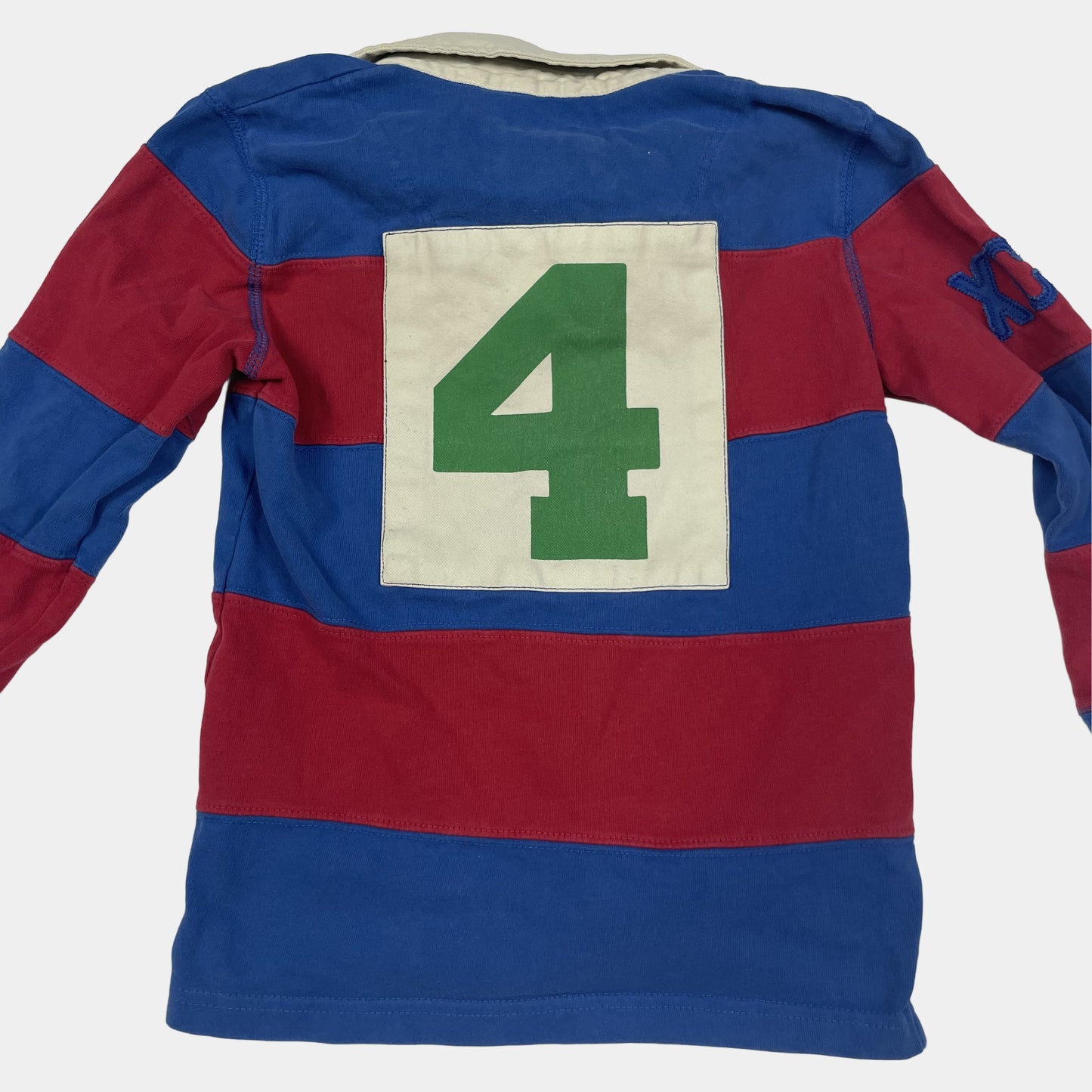 Rotes und blaues Langarmshirt mit Streifenmuster und Kragen – back