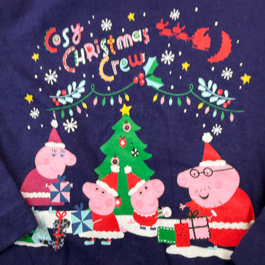 Blaues Peppa Pig Langarmshirt für Kinder mit Weihnachtsmotiv und Rundhalsausschnitt – detail