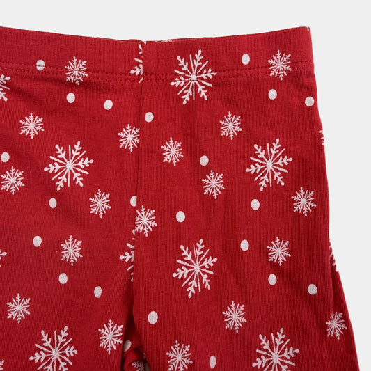 Rote Baby-Leggings mit weißem Schneeflocken- und Punkte-Print – detail