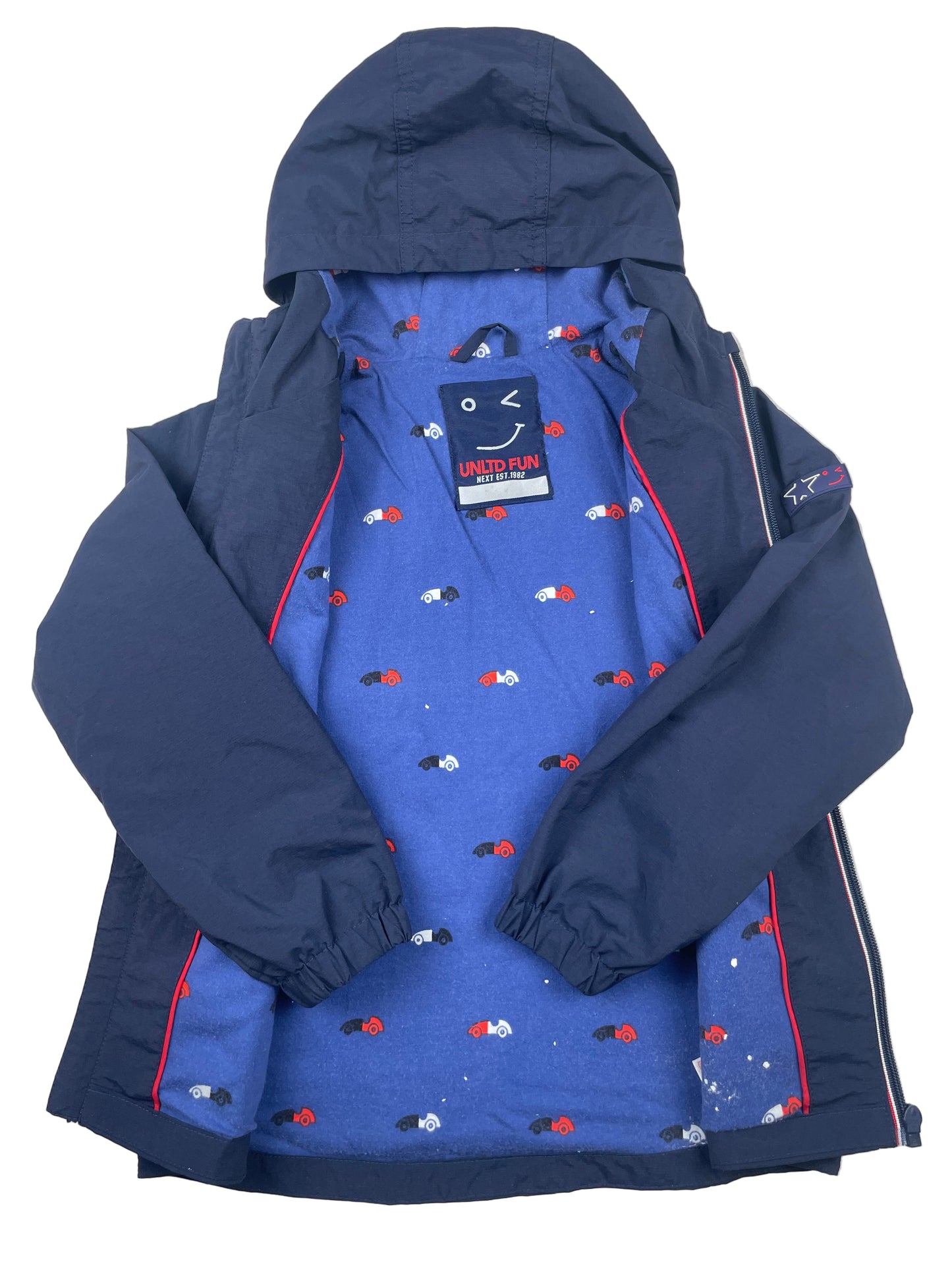 Dunkelblaue Next Kinder-Kapuzenjacke mit Kapuze und Reißverschluss, Größe 116. – inside