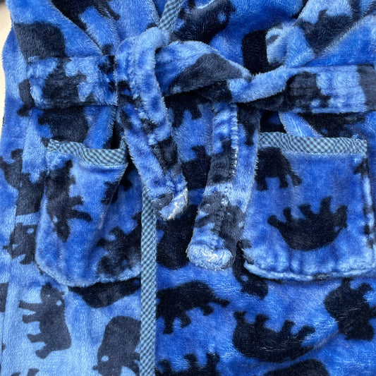 Blauer Fleece-Bademantel mit Bärenmuster und Kapuze, Größe 12–18 Monate – detail