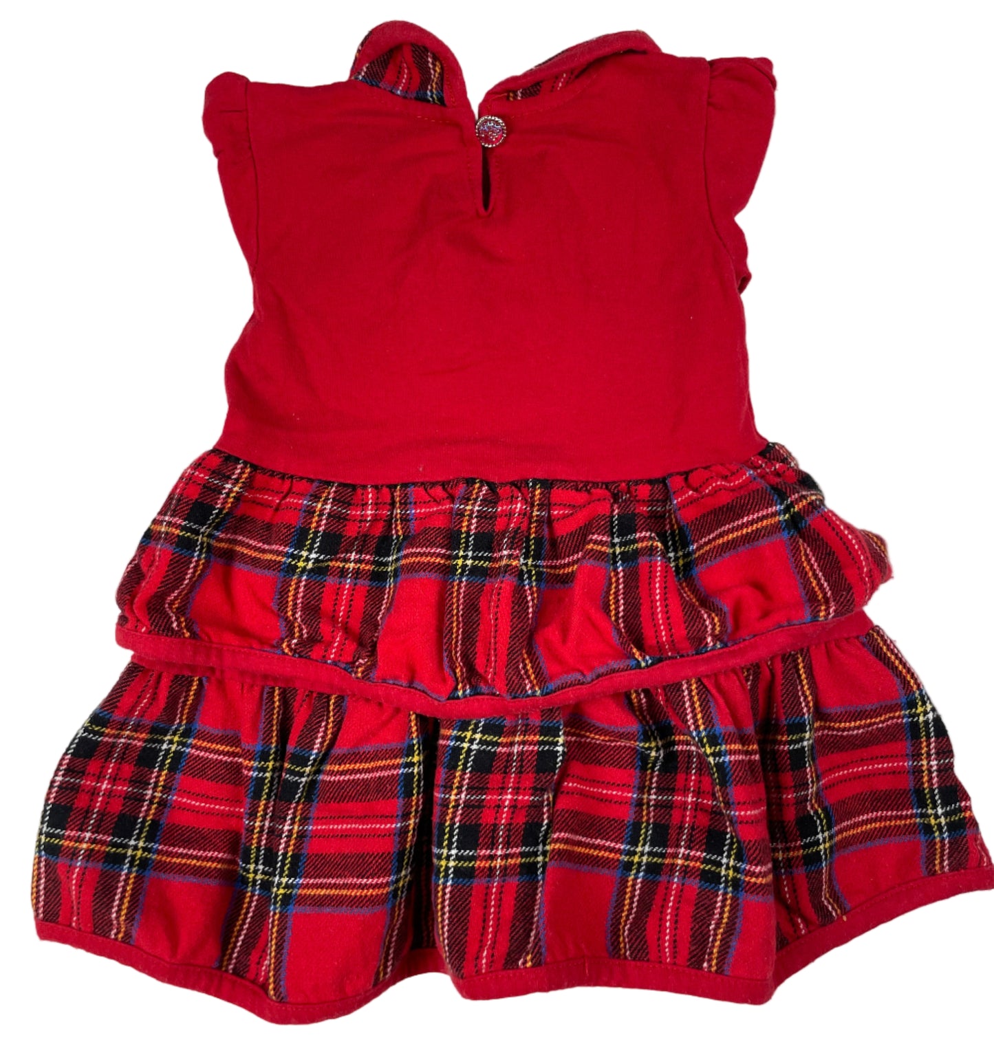 Rotes Baby-Kleid mit Karorock und Kragen, Langarm, Größe 74 – back