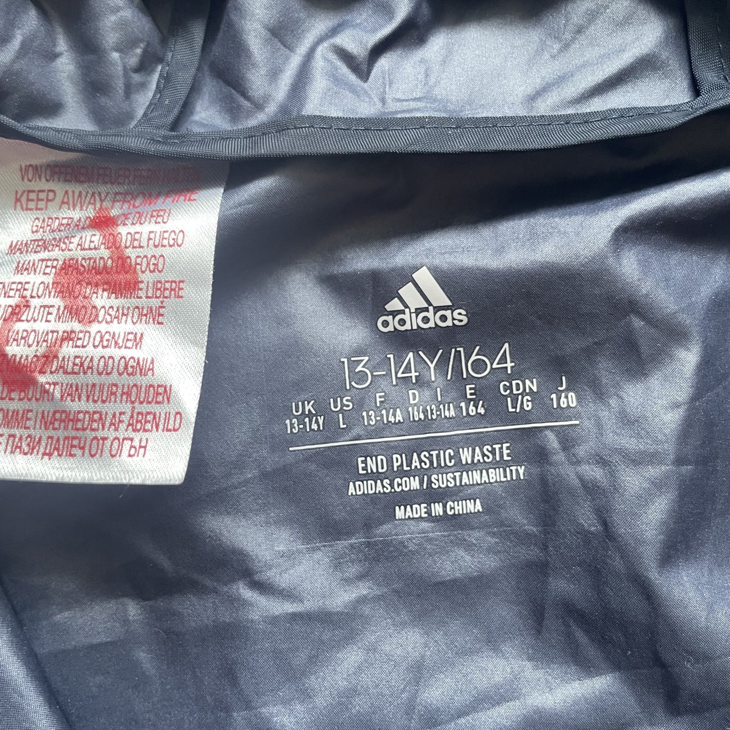 Grauer und blauer Windbreaker mit Kapuze von Adidas, Größe 13-14 Jahre – inside