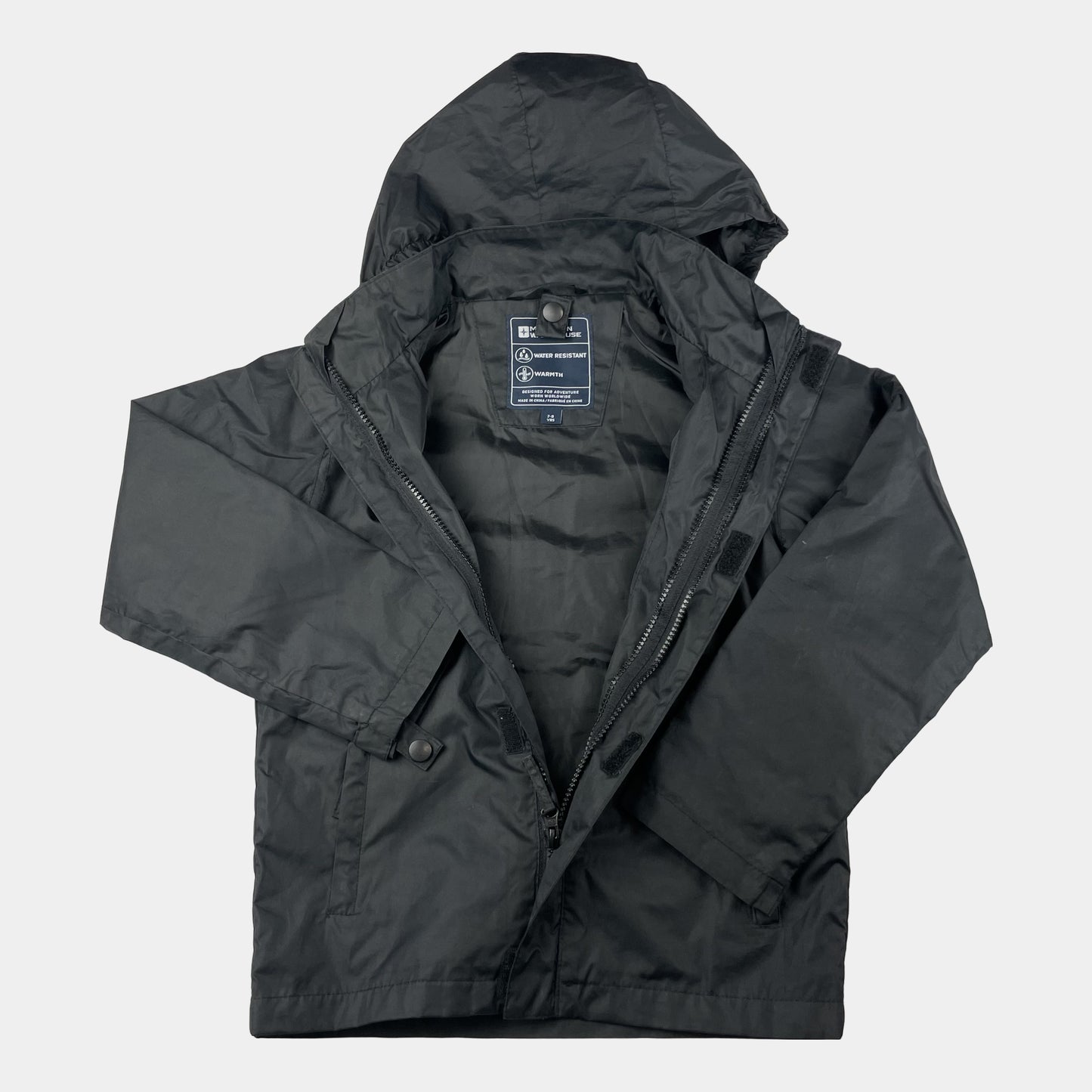 Schwarze Regenjacke mit Kapuze für Kinder – inside