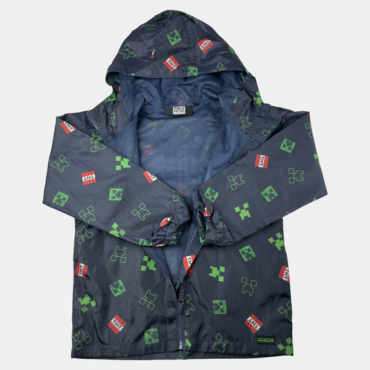 Graue Regenjacke mit grünem Muster für Jungen, Größe 8 Jahre – inside