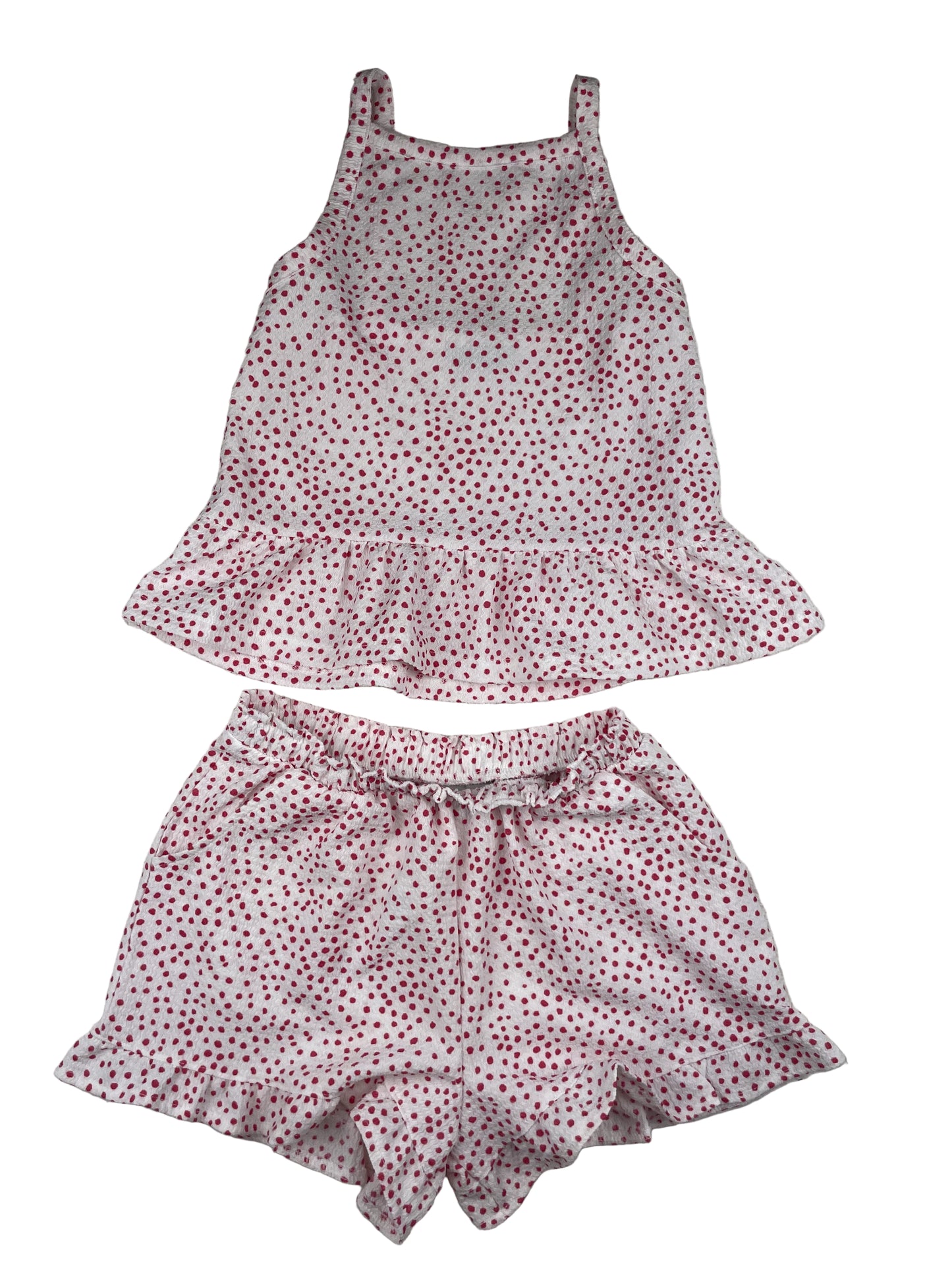 Mädchenschlafanzug Set weiß mit roten Punkten, Top und Shorts, Größe 9 Jahre – front