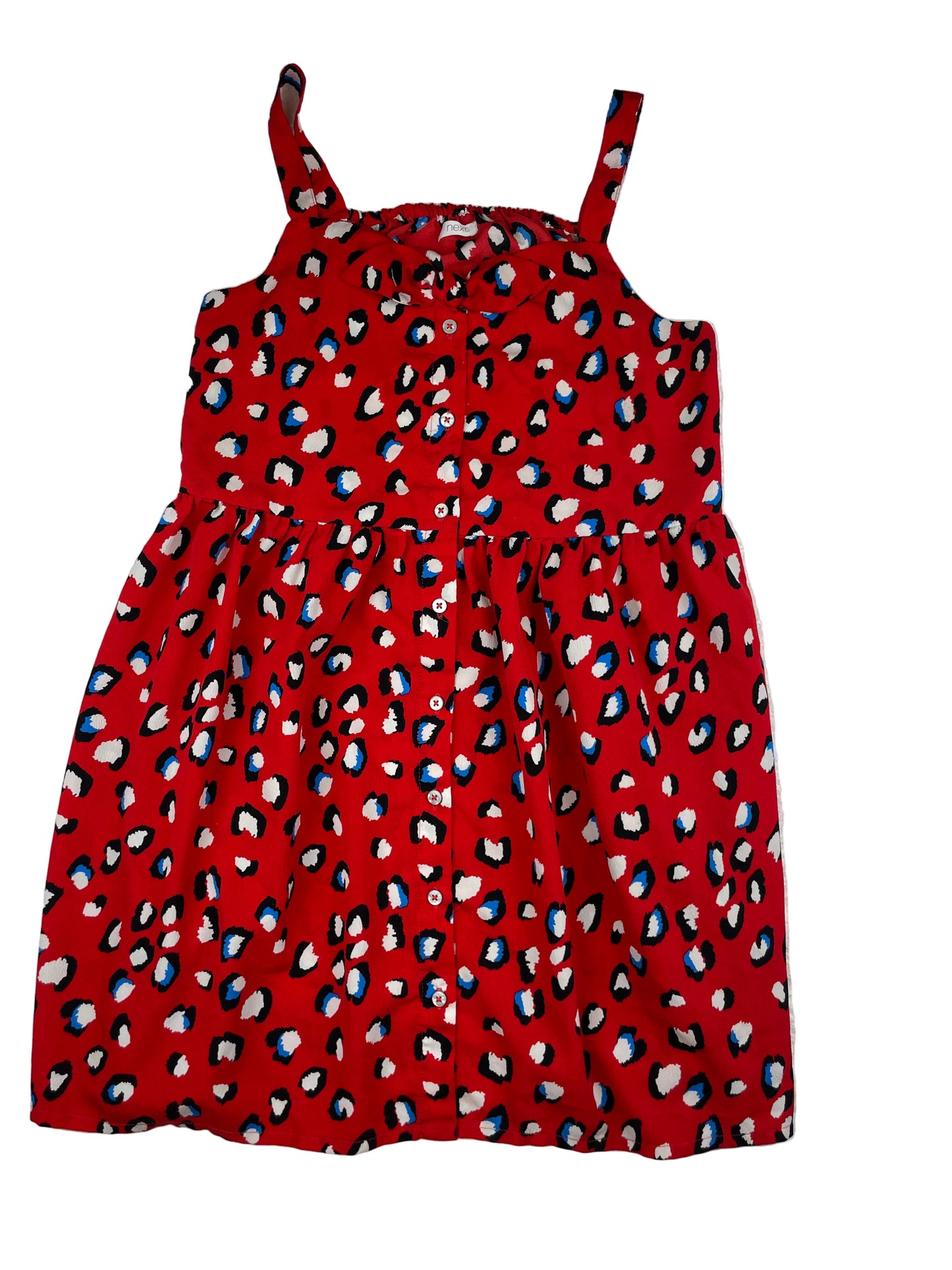 Rotes Next Kleid mit Animalprint und Trägern, Knopfleiste vorn, Größe 146 (11 Jahre) – front
