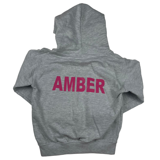 Graues Kinder-Hoodie mit Chance Dance Crew Aufdruck und AMBER-Rückenprint, Größe 5–6 Jahre – back