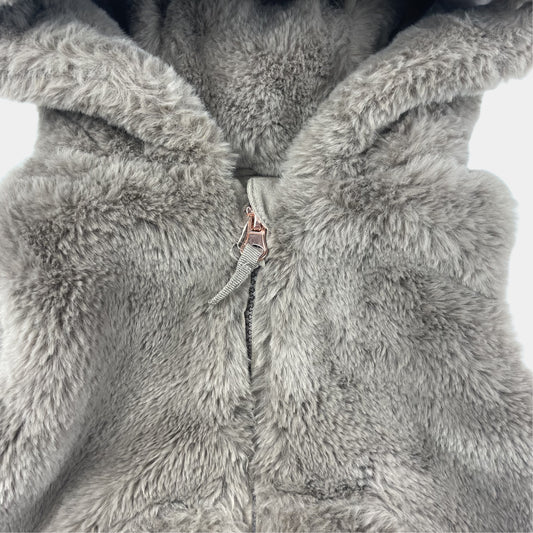 Graue Plüsch-Weste mit Kapuze und Bärenohren für Kleinkinder – zip