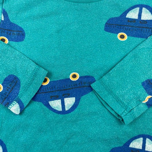 Blaues Baumwoll-Longshirt mit Auto-Muster von George für Kinder, Größe 2-3 Jahre. – detail